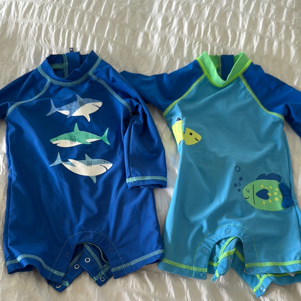 Kids Swimwear Set  Blue Shark And Fish Design